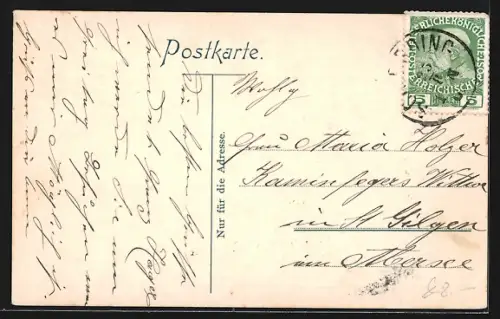 Künstler-AK Schärding, Oberer Stadtplatz mit Rathaus