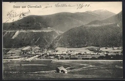 AK Obervellach, Panorama mit Berghintergrund