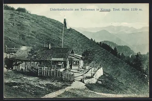 AK Kössen / Tirol, Unterkunftshütte am Taubensee