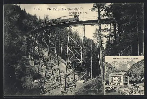 AK Telfes, Hotel Serles, Brücke bei Kreit