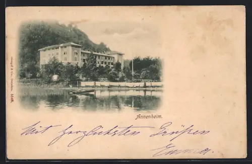 AK Annenheim, Gebäudeansicht vom Wasser aus
