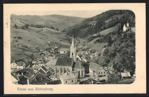 AK Hüttenberg, Totalansicht mit Talblick aus der Vogelschau