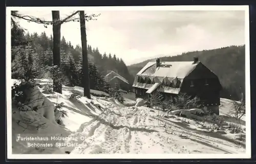 AK Schwarzenberg am Böhmerwald, Touristenhaus Holzschlag im Schnee