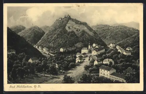 AK Bad Mühllacken, Totalansicht mit Bergen