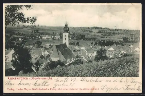 AK Grieskirchen /O.-Ö., Ortsansicht von einem Abhang aus