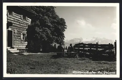 AK Goisern /Salzkammergut, Gasthof Hüttenecksalm Besendorfer und Gäste