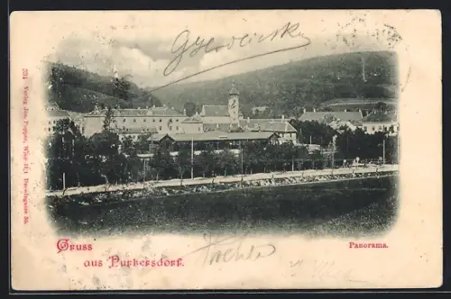 AK Purkersdorf, Ortspanorama mit Kirche