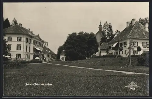 AK Tobelbad b. Graz, Ortspartie mit Kirche, Panorama