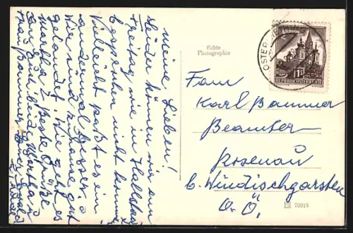 AK Ostermiething /O.-Ö., Ortsansicht mit der Kirche