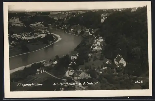 AK Ach-Burghausen a. d. Salzach, Teilansicht, Fliegeraufnahme