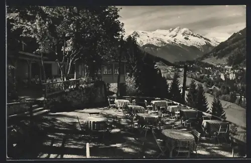 AK Bad Gastein, Gasthaus zur schwarzen Liesl, Terrasse mit Ortsblick