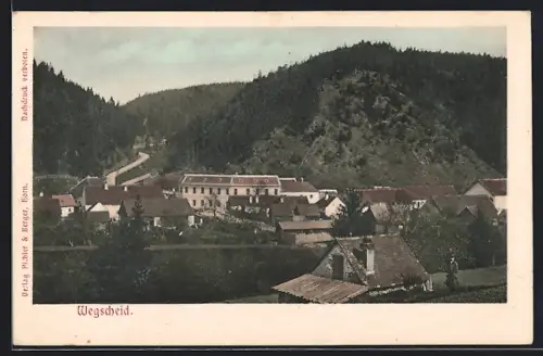 AK Pölla /N.-Oe., Wegscheid am Kamp, Totalansicht mit Strasse und Bergpanorama