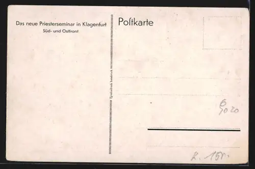 AK Klagenfurt, Süd- u- Ostfront des neuen Priesterseminars