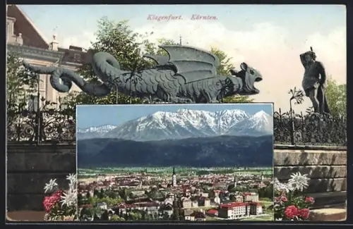 AK Klagenfurt, Lindwurmbrunnen, Panorama