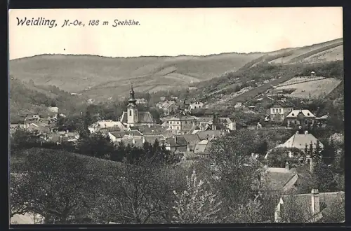 AK Weidling, Blick auf Ort und Kirche