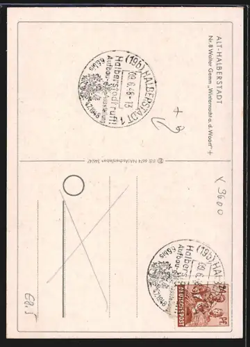 Künstler-AK Alt-Halberstadt, Winternacht an der Woort, Nachtwächter