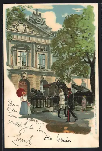 Lithographie Berlin, Kanonen vor der Ruhmeshalle