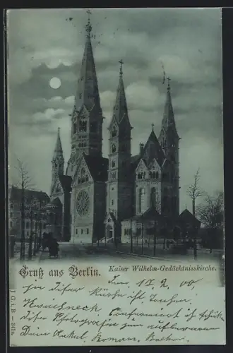 Mondschein-AK Berlin-Charlottenburg, Kaiser Wilhelm-Gedächtniskirche