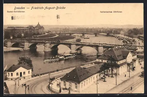 AK Dresden, Friedrich-August-Brücke, Bastei-Schlösschen, Italienisches Dörfchen