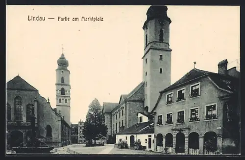 AK Lindau / Bodensee, Strassenpartie am Marktplatz