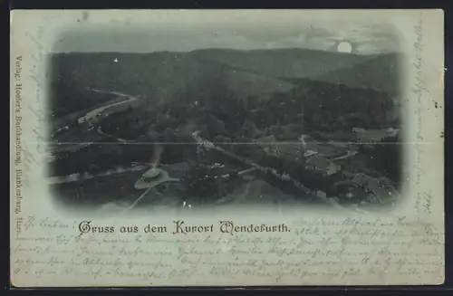 Mondschein-AK Wendefurth, Gesamtansicht aus der Vogelschau