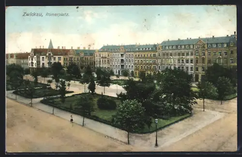 AK Zwickau, Römerplatz aus der Vogelschau