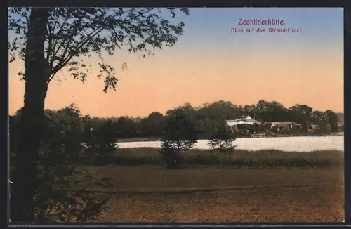 AK Zechlinerhütte, Blick auf das Strand-Hotel vom Wasser her
