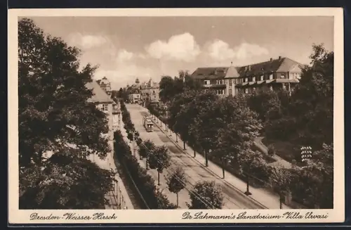 AK Dresden-Weisser Hirsch, Strassenpartie mit Dr. Lahmann`s Sanatorium, Villa Urvasi