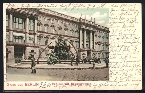 Glitzer-Perl-AK Berlin, Schloss mit Begasbrunnen