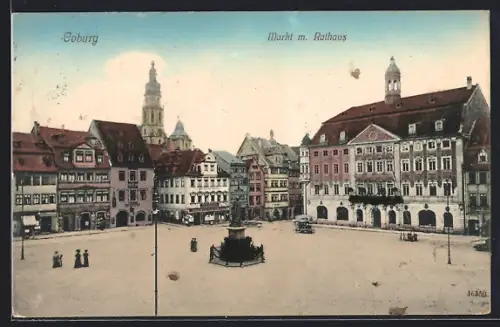 AK Coburg, Markt mit Rathaus
