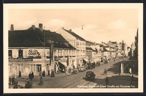 AK Potsdam, Friedrich-Ebert-Strasse mit Restaurant Stadtmitte und Nauener Tor