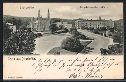 AK Neustrelitz, Blick auf Schlosskirche und Grossherzogliches Schloss
