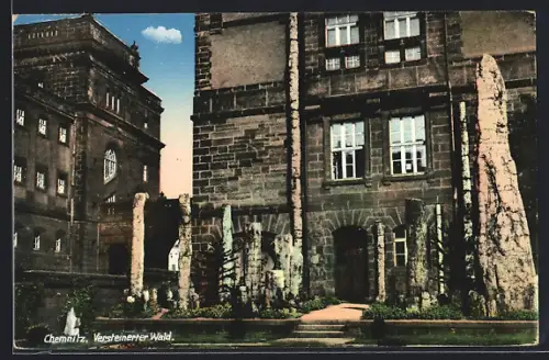 AK Chemnitz, versteinerter Wald am städtischen Museum