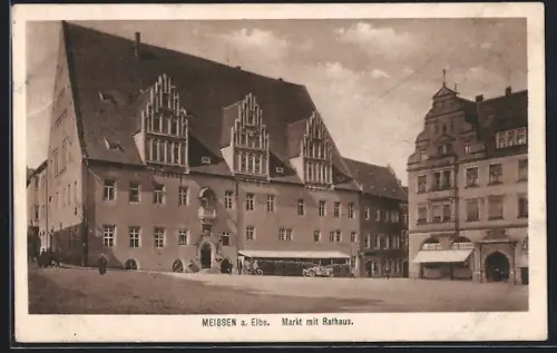 AK Meissen a. Elbe, Markt mit Rathaus