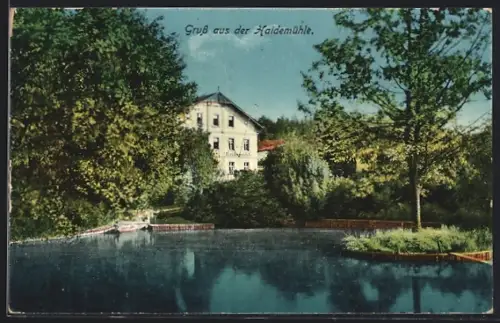 AK Dresden-Dresdner Heide, Mühle mit Teich und Garten