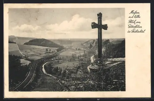 AK Meissen a. d. Elbe, Blick vom Götterfelsen ins Triebischtal