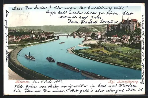 AK Meissen, Albrechtsburg, Elbe, Brücke