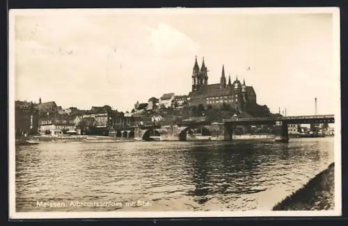 AK Meissen, Albrechtschloss mit Elbe