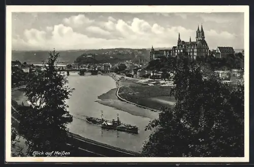 AK Meissen, Blick auf Albrechtsburg und Elbe
