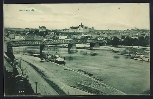 AK Meissen-R., Brücke über die Elbe, Stadtansicht