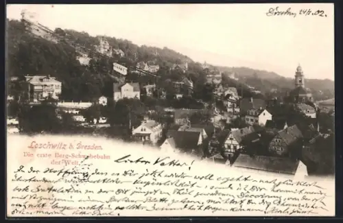 AK Loschwitz b. Dresden, Berg-Schwebebahn, Ortsansicht, Kirche