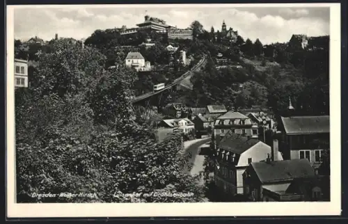AK Dresden-Weisser Hirsch, Luisenhof mit Drahtseilbahn