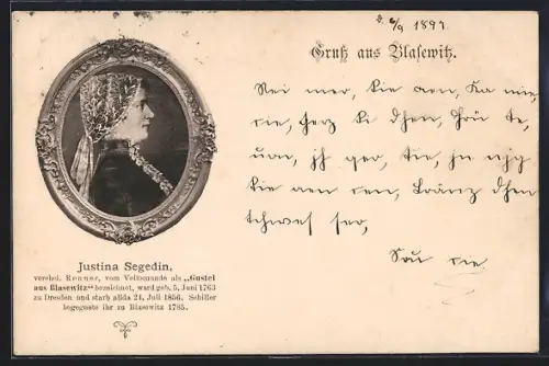 AK Dresden-Blasewitz, Porträt Justina Segedin