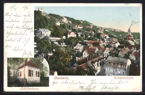 AK Dresden-Loschwitz, Schwebebahn, Schillerhaus