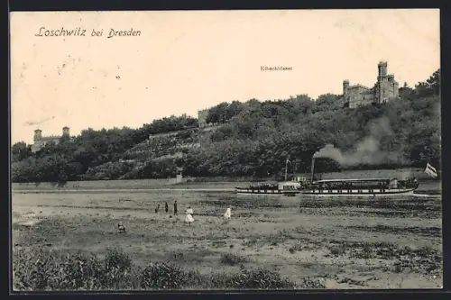 AK Loschwitz bei Dresden, Elbschlösser, Dampfschiff