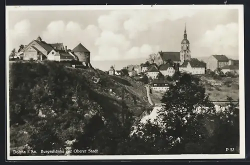 AK Dohna i. Sa., Burgschänke mit Oberer Stadt
