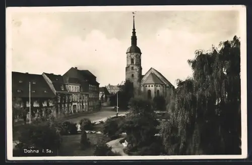 AK Dohna i. Sa., Kirche, Marktplatz, Wohnhäuser