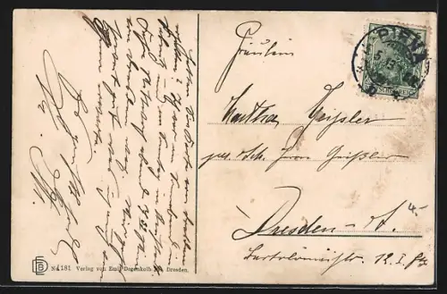 AK Pirna, Stadtansicht von Posta mit Elbe