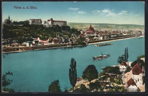 AK Pirna a. d. Elbe, Elbpanorama mit Schloss