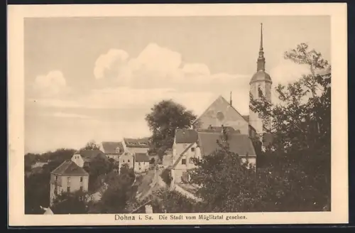 AK Dohna i. Sa., Stadtansicht vom Müglitztal mit Kirche